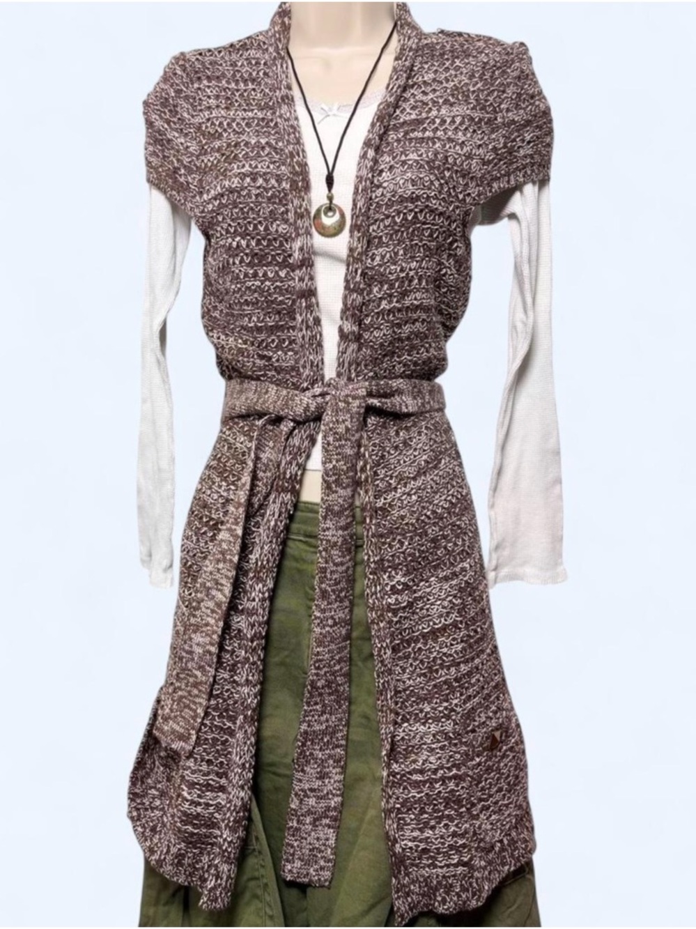 Mudd Vintage Y2K Brown Open Front Belted Knit Cardigan